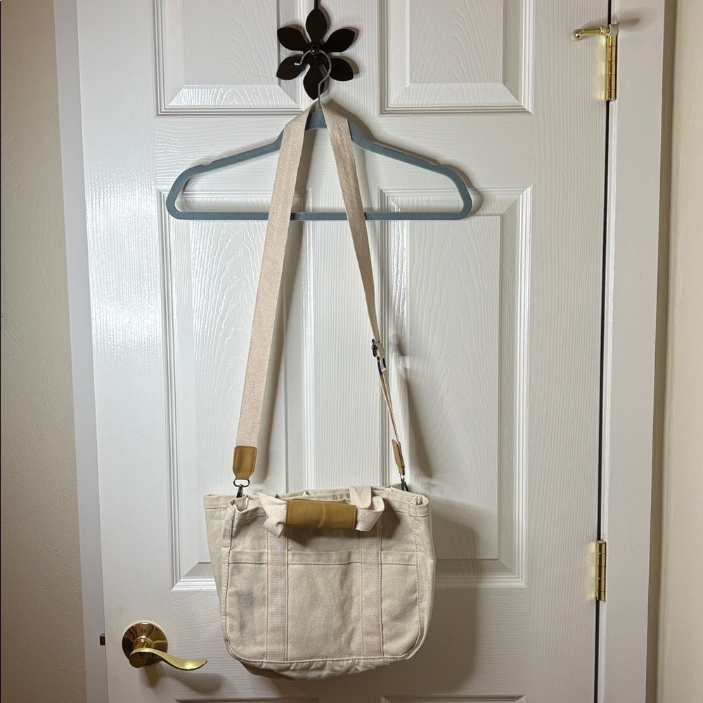 Cream Canvas Crossbody Work Tool Bag With Loads of inside and Outside Pockets